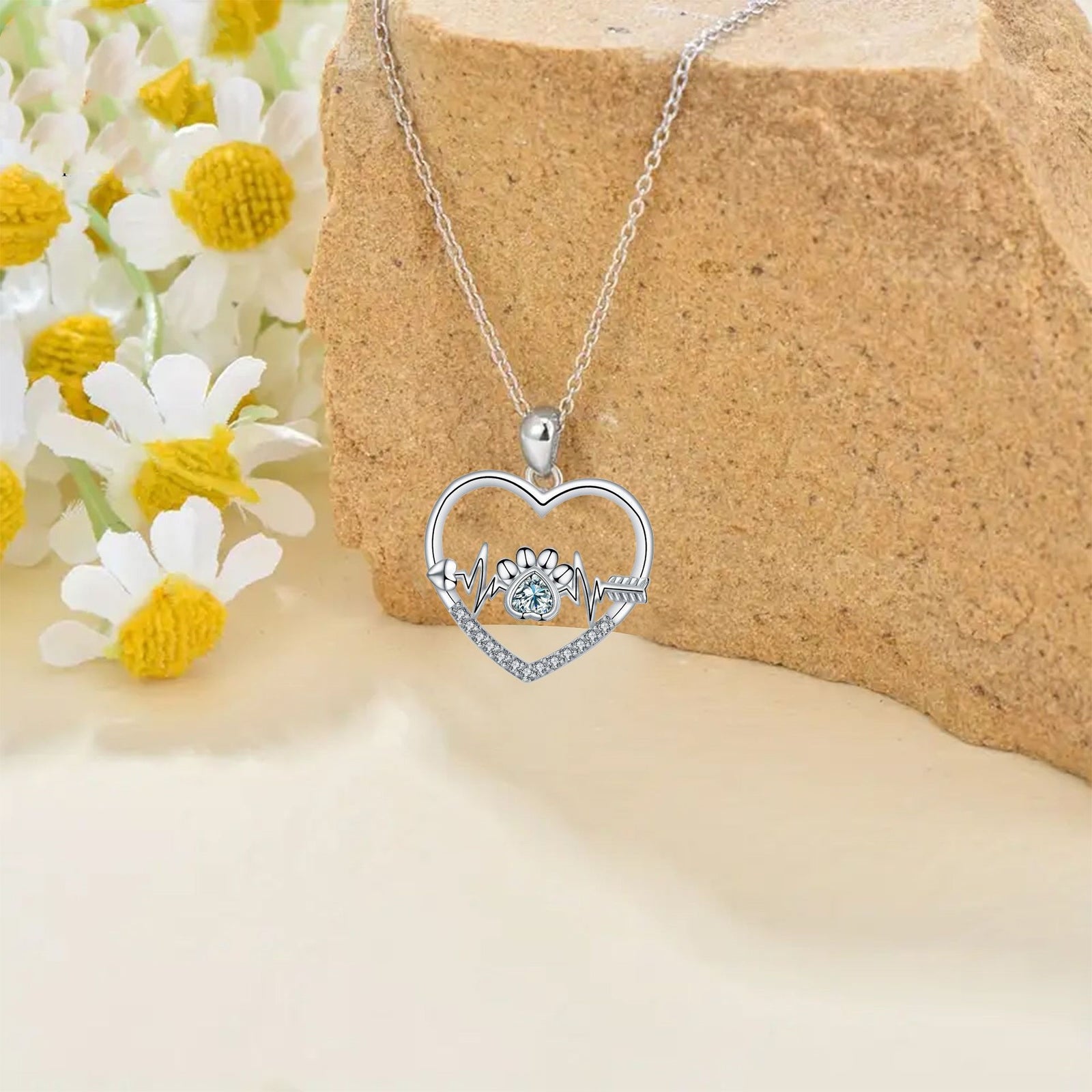 Colar Coração Pegada Pet Prata