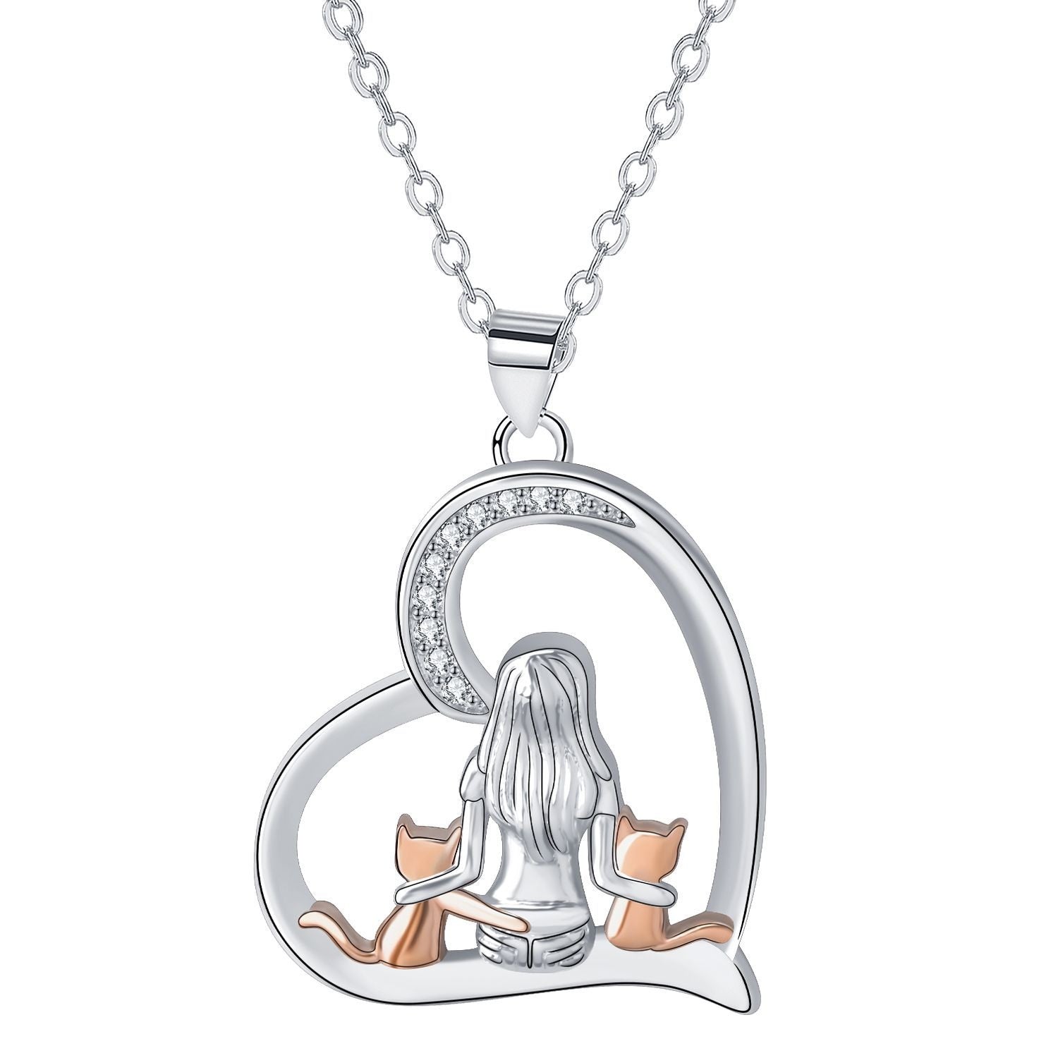 Colar Coração Menina e Gatos