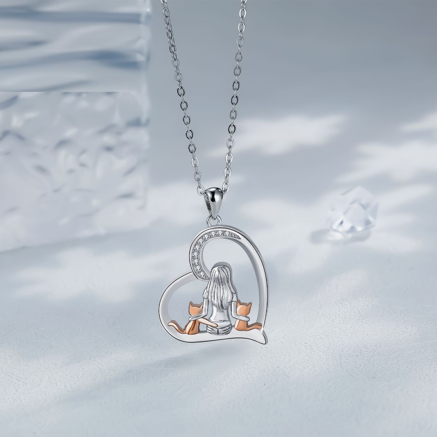 Colar Coração Menina e Gatos